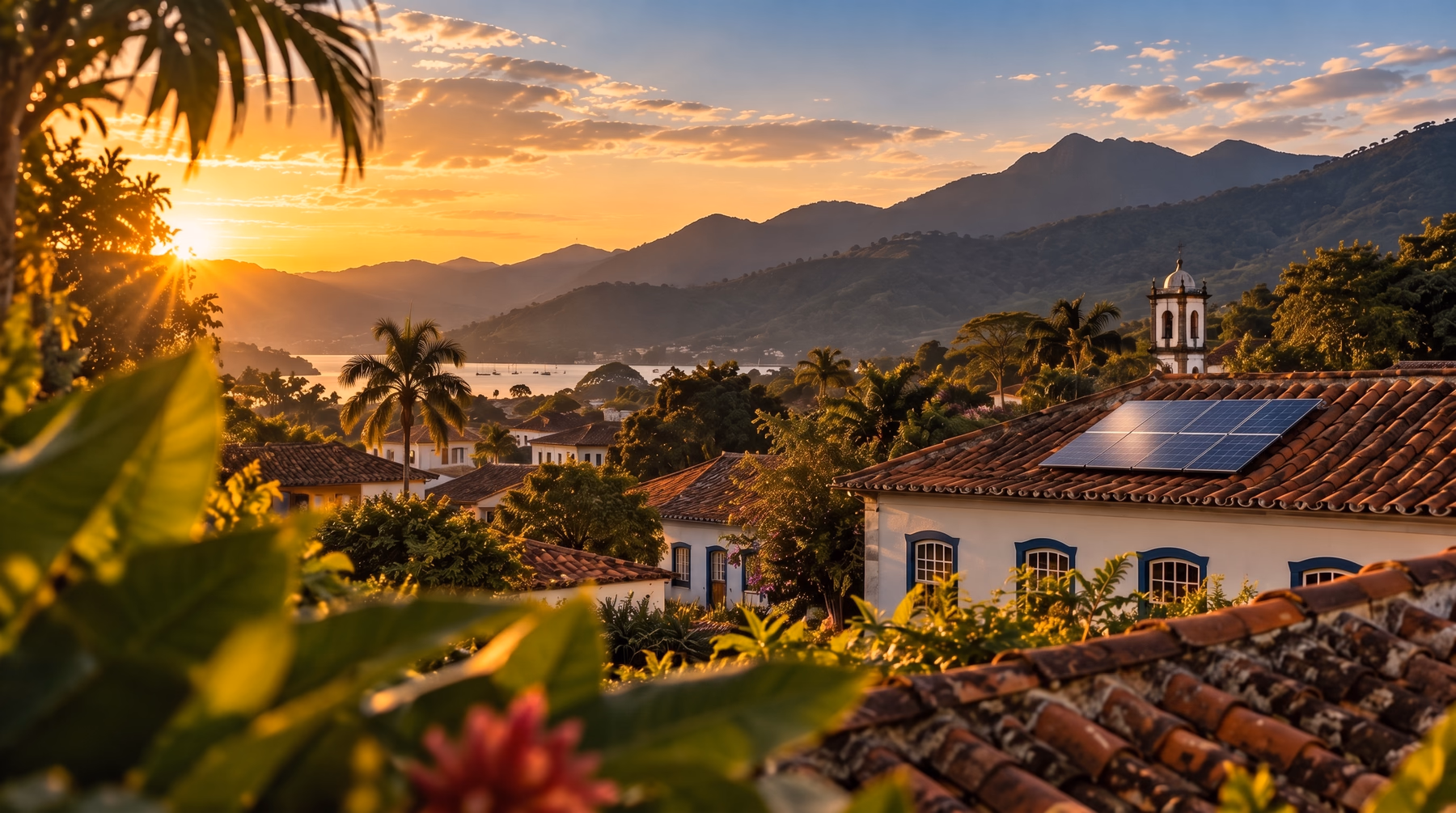 Paisagem e arquitetura de Paraty com iluminação solar